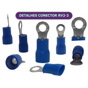 DETALHES - Conector Eletrico Anel Olhal Anilha Azul RV2-3 Terminal Isolado 1.5x2.5MM 25A - MULTOPCOES
