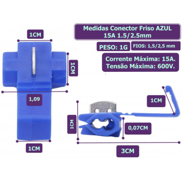 MEDIDAS - Conector Friso AZUL 15A 1.5/2.5mm - MULTOPÇÕES.