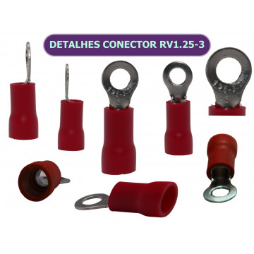 DETALHES - Conector Anel Olhal Anilha Vermelho RV 1.25-3 Terminal Isolado 0.5x1.5MM 15A - MULTOPCOES  MULTOPÇÕES